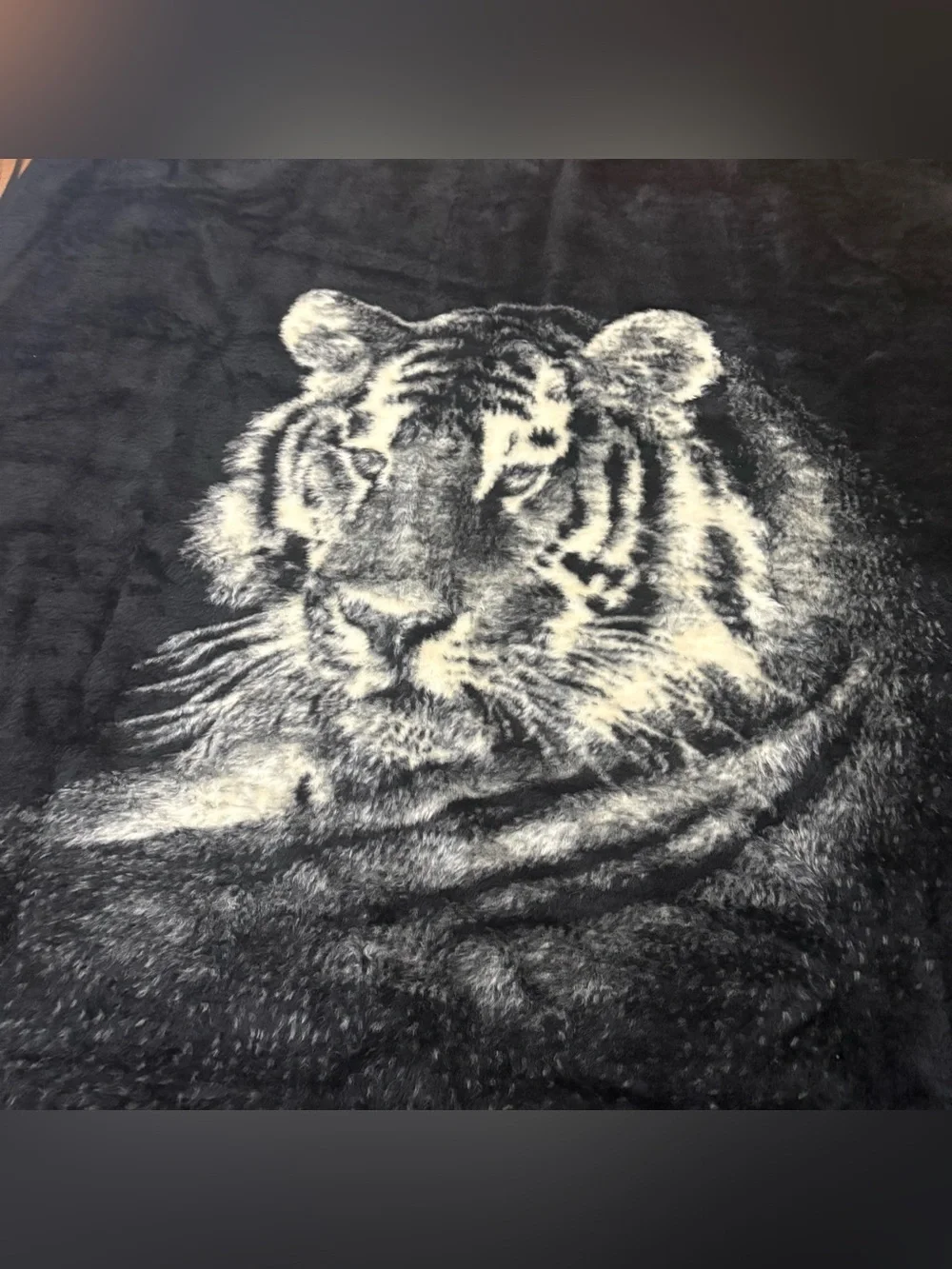 VTG 80S USA ACRYLIC Biederlack TIGER ECLECTIC REVERSIBLE BLANKET 58.5x51”